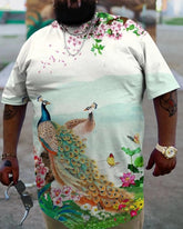 Men's Leaf Colorblock Print Plus Size  T-Shirt